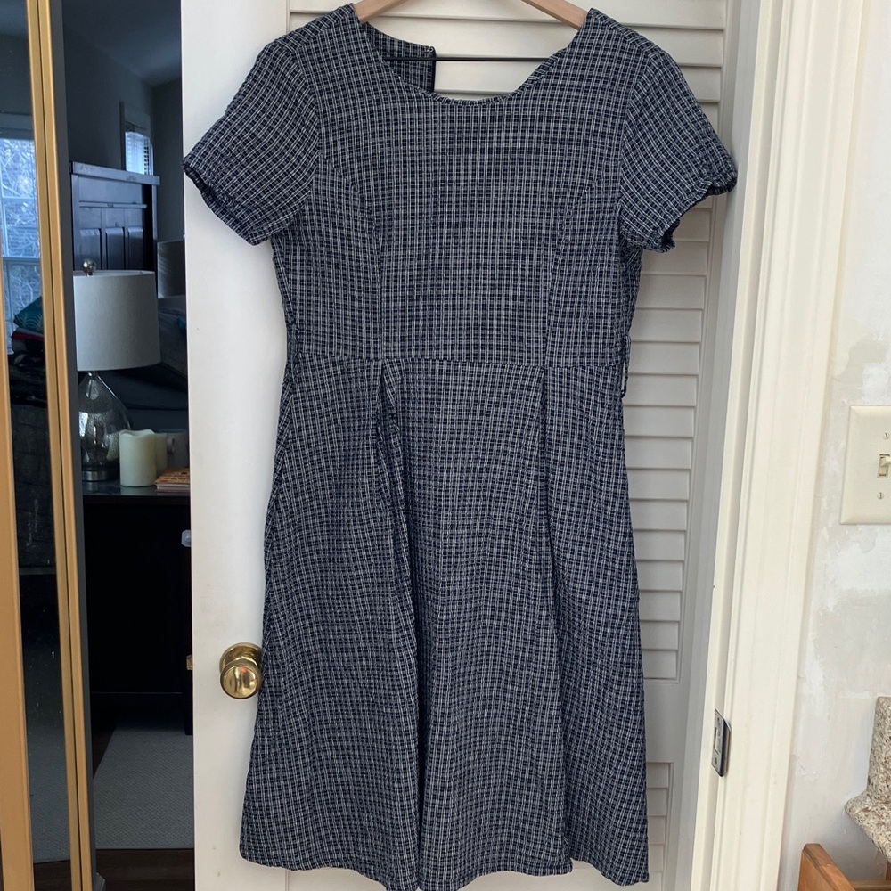 Retro Chic Navy Checkered Midi Dress